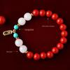 Genuine Cinnabar and White Jade Peace Bracelet - Natural Chinese Style Women's Gift
