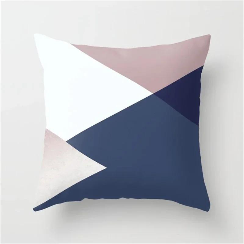 New Deep Blue Nordic Geometry Double-Sided Printed Pillow Cover Short Plush Suitable Living Rooms Bedrooms Throw Cushion Cover