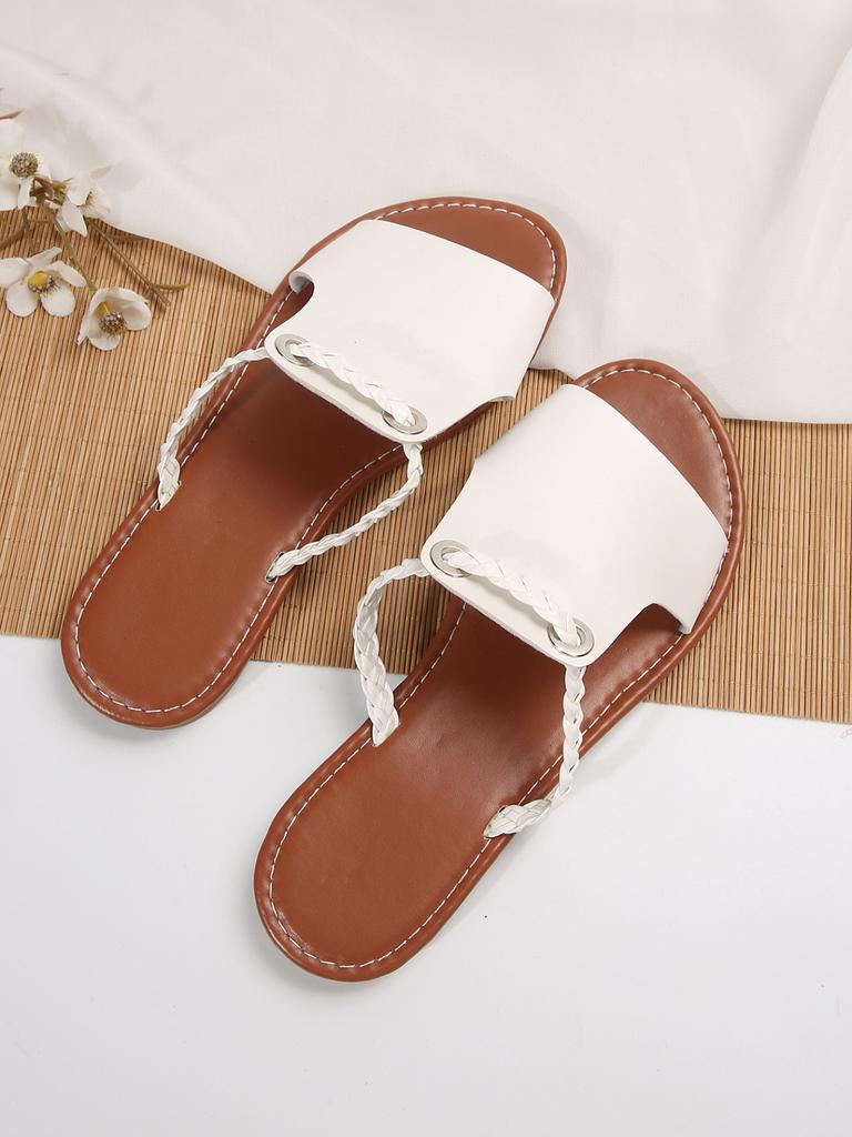South East Asia foreign trade big summer new solid color slippers large size weaving simple daily wear beach slippers