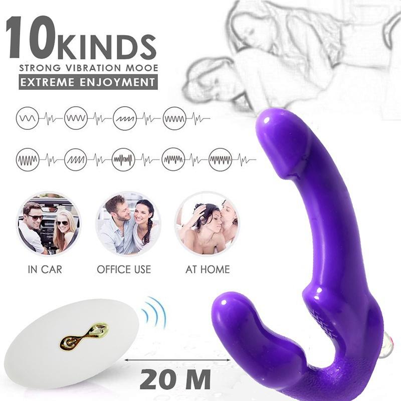 Strapless Strap-on Dildo Vibrator for Couples Strapon for Lesiban Wireless Remote Control Double-heads Vibrator Adult Sex Toys