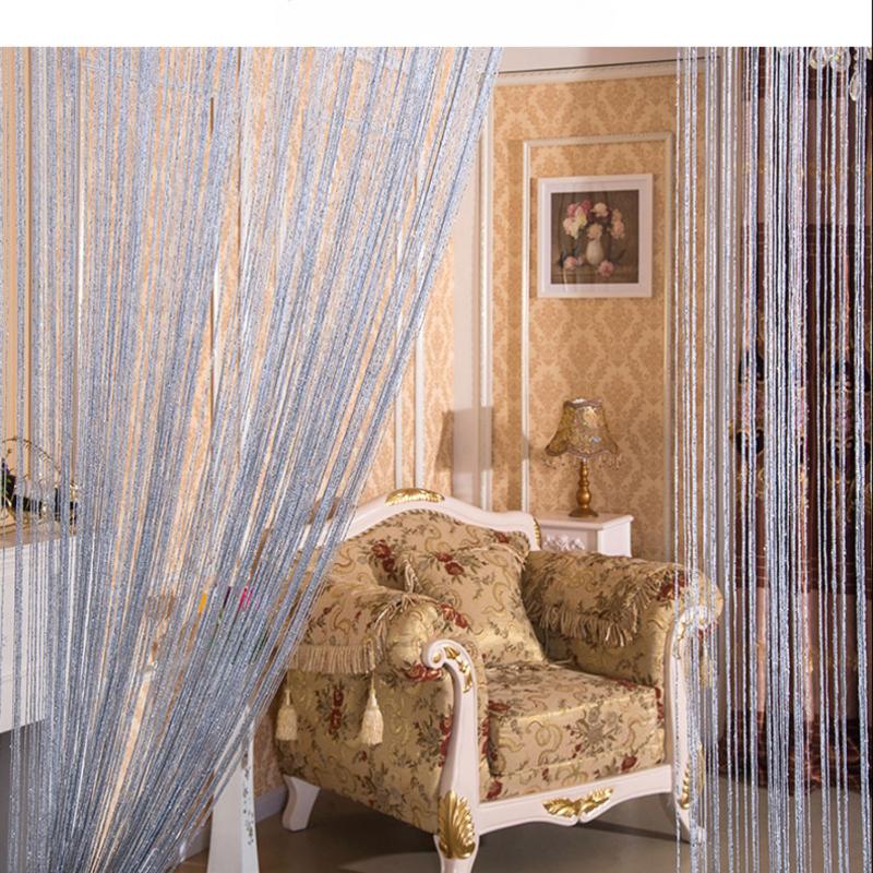 100x200cm Romantic Decoration Curtains Shiny Silvery Line String Tassel Sheer Curtain for Home Living Room Bedroom,1PC
