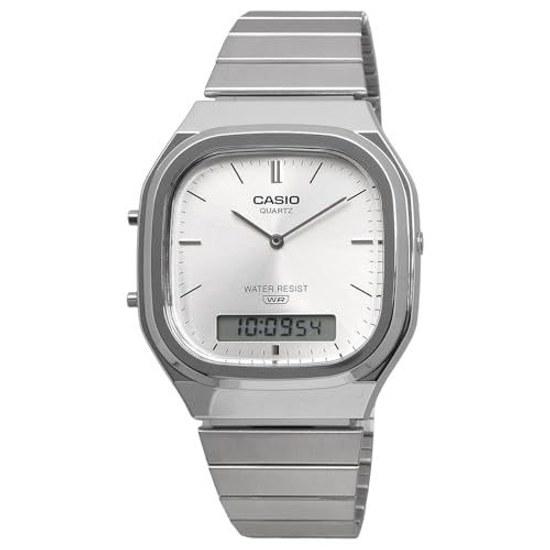 CASIO Ana-Digi Quartz Wristwatch Edgy Collection AQ-240E-7A Unisex Dual Time Silver Overseas Model