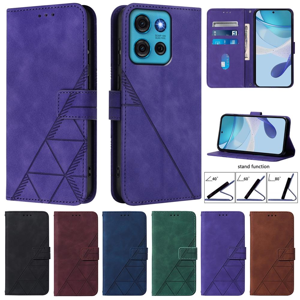 Geometric Leather Wallet Case For Moto Edge 50 Fusion 40 Neo G 5G Play G04 G04S G24 G34 G35 G45 G54 Power G55 G75 G84 G85 Cover