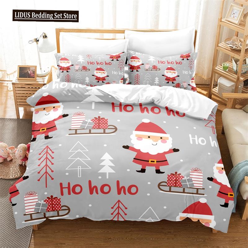 Merry Christmas Duvet Cover Set Twin King Queen Cartoon Santa Claus Bedding Set Polyester Christmas Gingerbread Man Quilt Cover