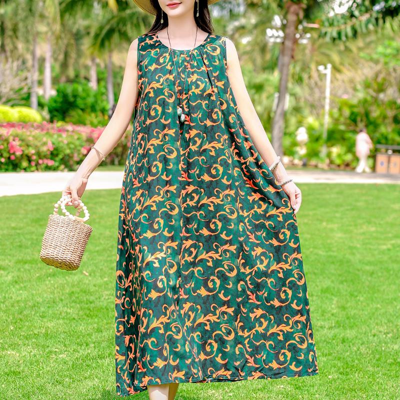 Vestido de Verano Elegante para Mujer de Talla Grande Casual Suelto Sin Mangas Vestido Largo Ropa Femenina Vintage