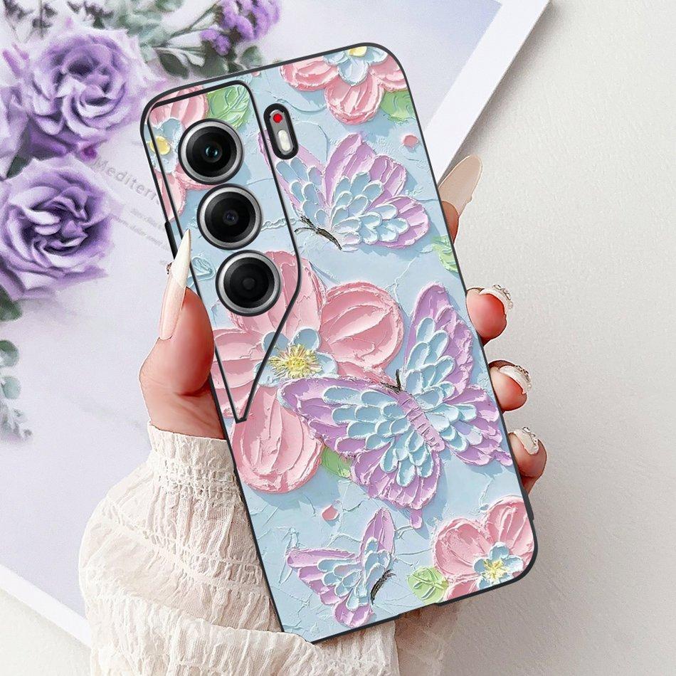 For Tecno Camon 40 Pro 4G Camon40 Elegant Floral Cat Phone Case For Camon 40 40Pro 4G CM6 CM5 Black Silicone Soft Cases Bumpers