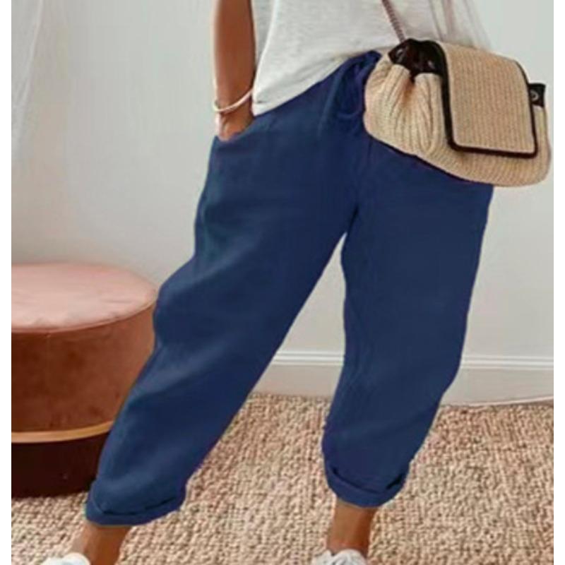 VEZFAA Women's Fashion Casual Solid Color Print High Waist Trousers Pants & Capris