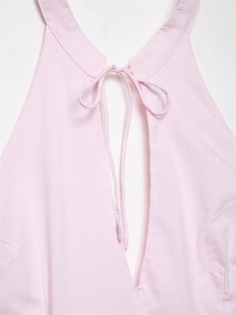 2026 Women's Poplin Halter Neck Balloon Silhouette Short Dress