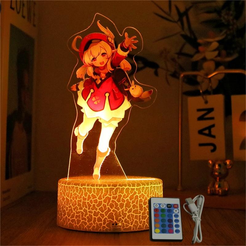 Genshin Impact 3D Lamp LED Night Light Anime Figures Zhongli Raiden Shogun Remote RGB Dream Colors Kids Bedroom Home Decor Gifts