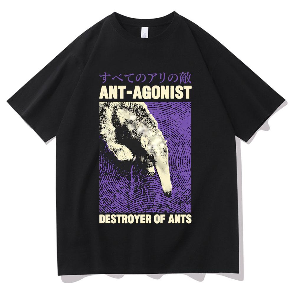 Ant Agonist Destroyer of Ants Tshirt Funny Meme Japanese Anteater Print Tshirt Men Women Casual Oversized Crewneck Short Sleeve