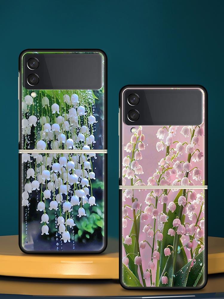 Lily Of The Valley Clear Floral Hard PC Phone Case For Samsung Galaxy Z Flip 7 6 5 4 Black Cover For Galaxy Z Flip 3 Foldable