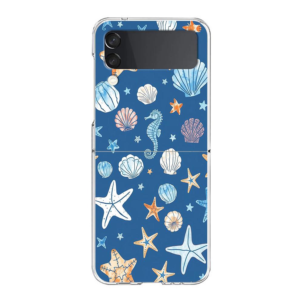Phone Case For Samsung Galaxy Z Flip 3 4 5 Hard Folding Clear PC Bumper For Samsung Z Flip 6 Back Cover Blue Ocean Animals