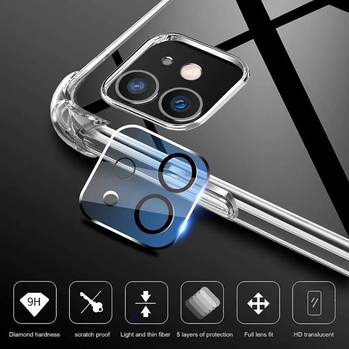 Coque de protection - Diweistore - iPhone 12 - TPU souple - Verre trempé - 2 Pack protection écran et caméra