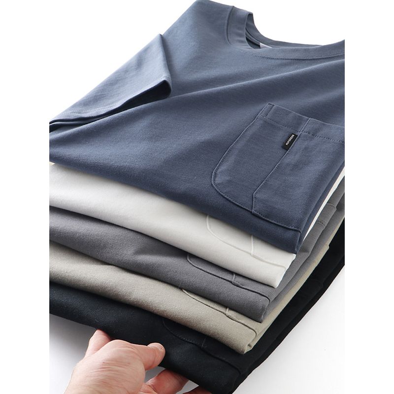 American Retro Heavy Weight Pure Cotton Pocket Short Sleeve T-Shirt Men 2024 New Arrival Trendy Base Shirt Export Cotton T-shirt