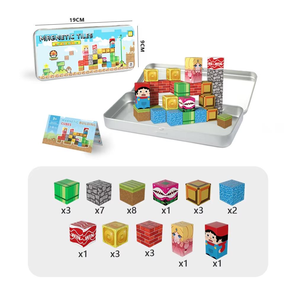 Mini Magnetic Blocks, Travel Magnet Building Blocks for Toddlers, 35 PCS Magnetic Building Toys with Portable Iron Box Magnetic