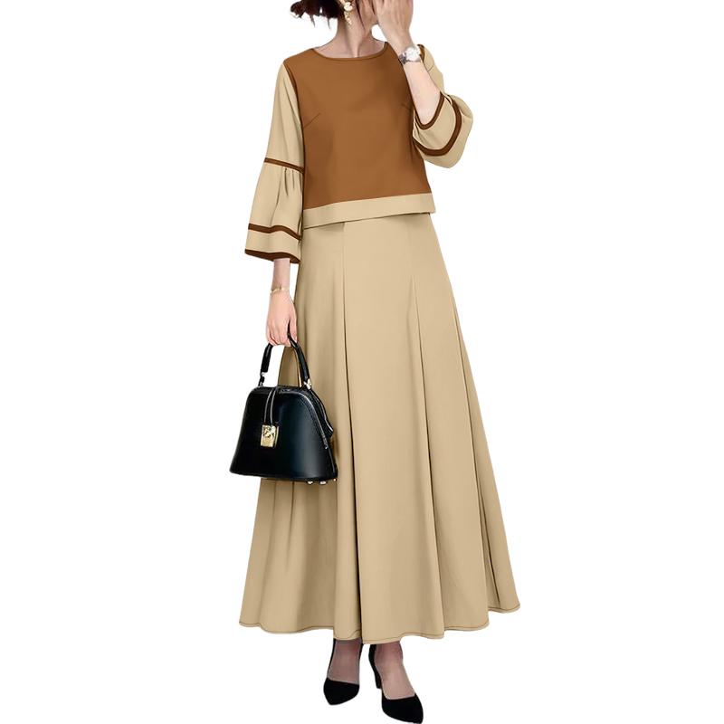 

ZANZEA Женская блузка с рукавом 3/4 и длинные юбки, повседневные костюмы-двойки 5XL хаки