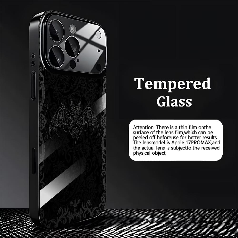 Gothic Bat & Ornate Pattern Mobile Phones Glass Phone Case for Iphone 17 Pro Max Cover for iPhone 17 16 15 14 13 12 Pm Pro Plus