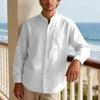 New Spring/Autumn Linen Long-Sleeved Men's Shirt Casual Beach Holiday Stand-Up Collar Commuter Shirt