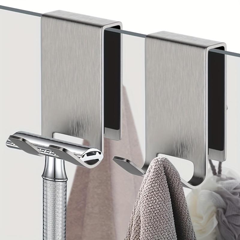 2pcs Stainless Rust-Resistant Door Mount Shower Hook Heavy-Duty Space-Saving Hanger for Clothes Coat Towel No-Tools Installation Modern Storage