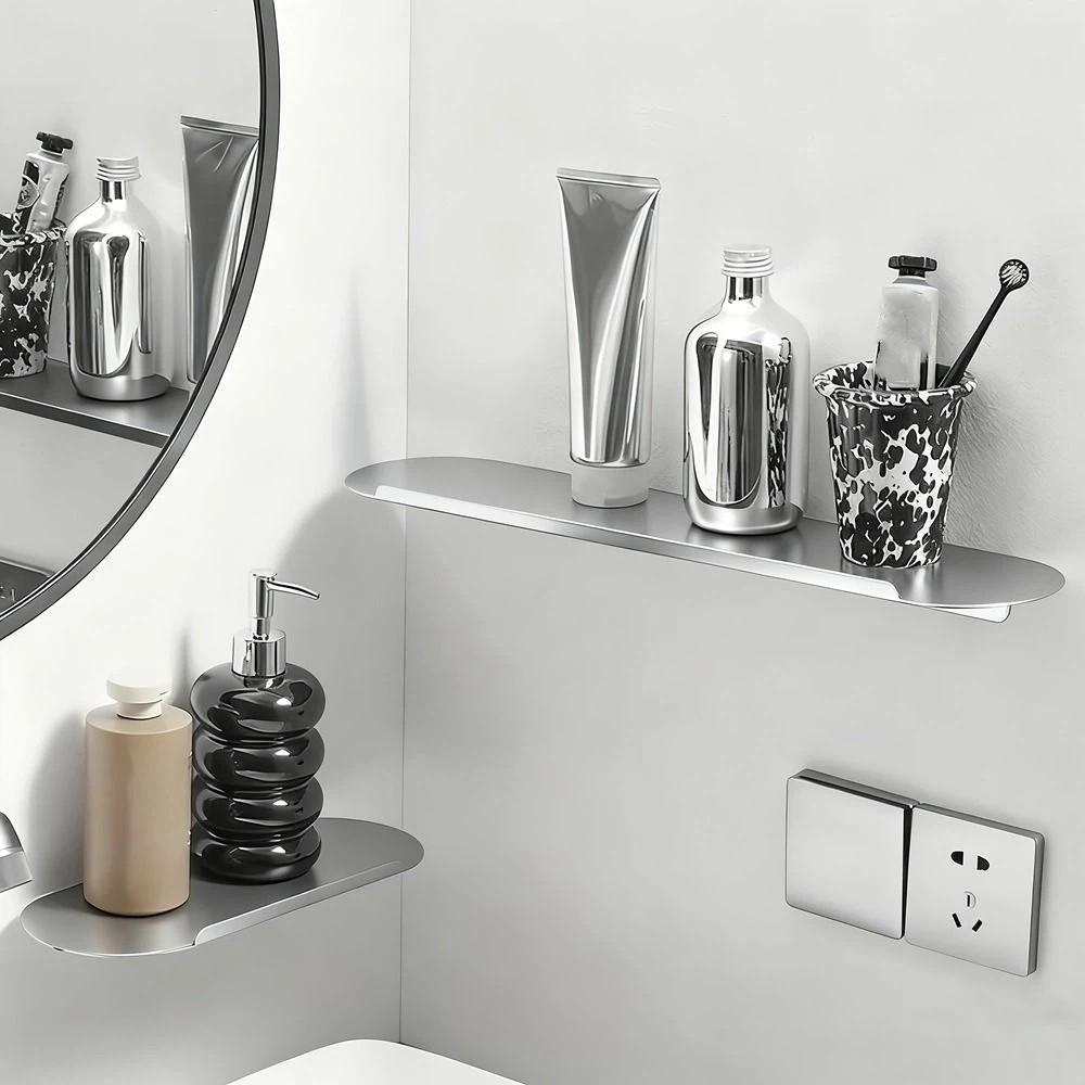 Stainless Steel Wall Floating Shelf Wall Mounted Spice Rack Simple Bathroom Storage Rack Kitchen
