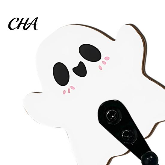 Space Saving Entryway Hooks Halloween Themed Wall Hook, Decorative Ghost Pattern Key Hanger, Self Shape Mounted Hook Adhesive Backing Wood Base