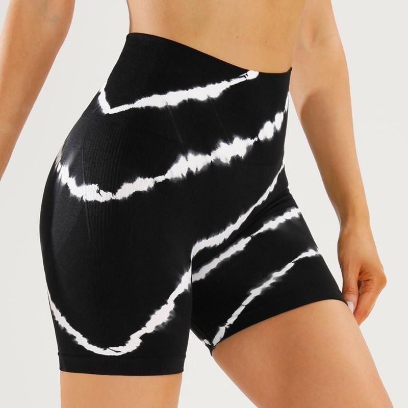 High-Waisted Seamless Yoga Leggings Women Tie-Dye Print Running Shorts Butt-Lifting 3/4 Length Fitness Pants