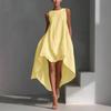 Rochie de vară casual pentru femei, cu gât rotund, fără mâneci, lungime asimetrică, croială lejeră, aspect de in