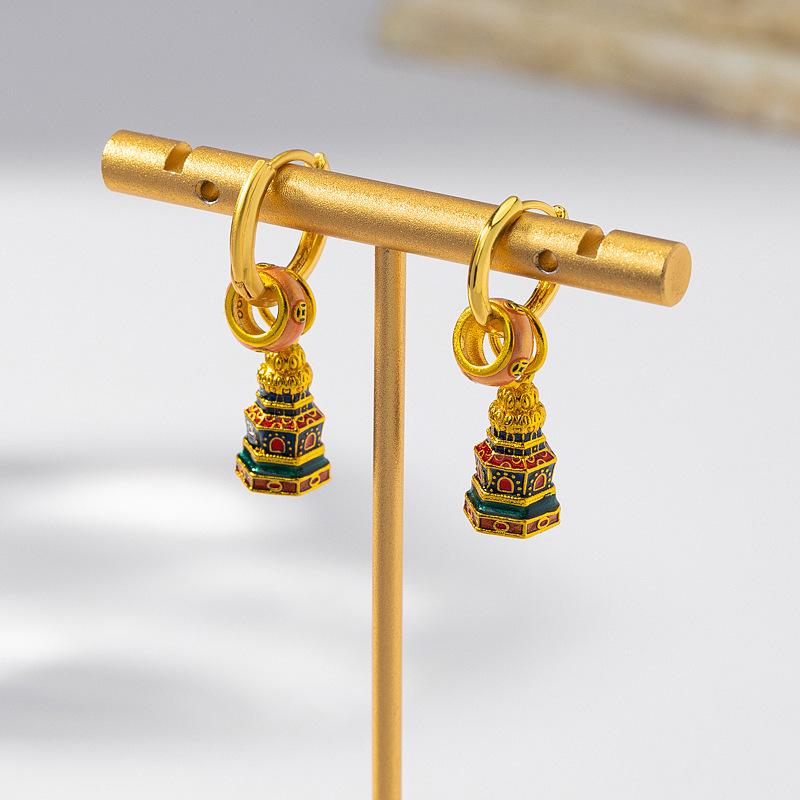 Original new Chinese retro one multi-wear enamel drop glaze earrings light luxury high sense fashion temperament medieval earrings