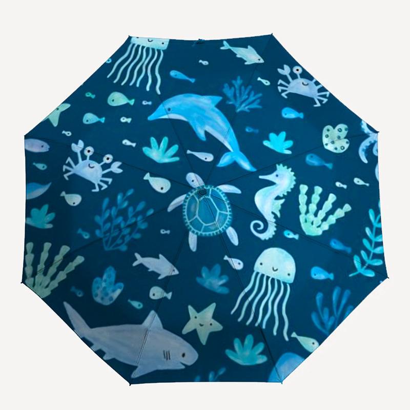 1pc Ocean Life Circular Illustration Umbrella with Plastic Handle,Compact & Stylish,Cartoon Pattern,Outdoor UmbrellaPT333