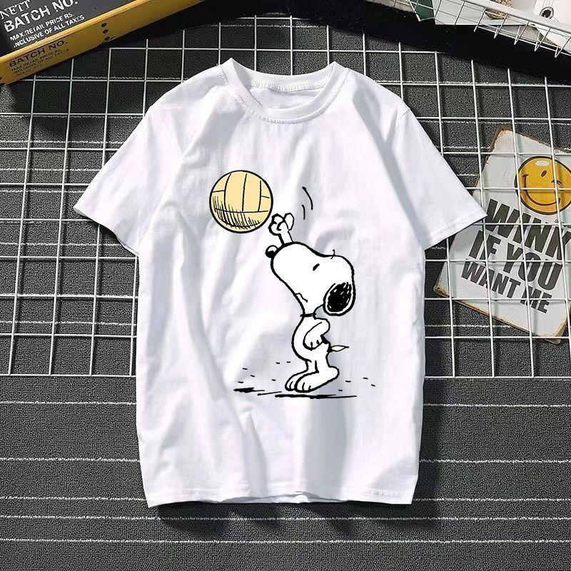 Funny Summer Fashion Snoopy Cartoon Printed Men's and Women's T-Shirts High Quality Cotton Casual Sports Short Sleeves Tops