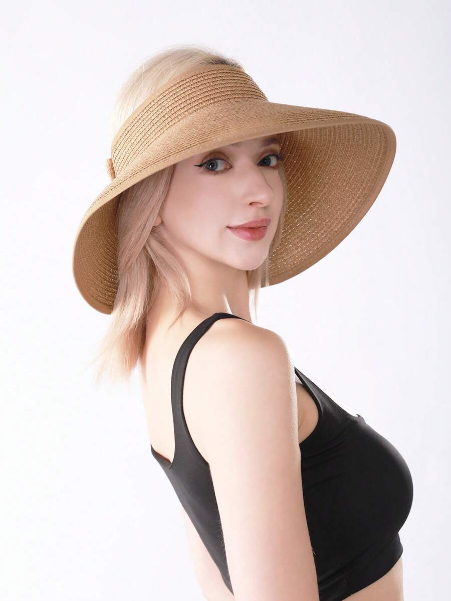 Zealous Sole Women's Wide Brim Straw Sun Visor Hat Upf Uv Protection Packable Foldable Beach Travel Hat Cm