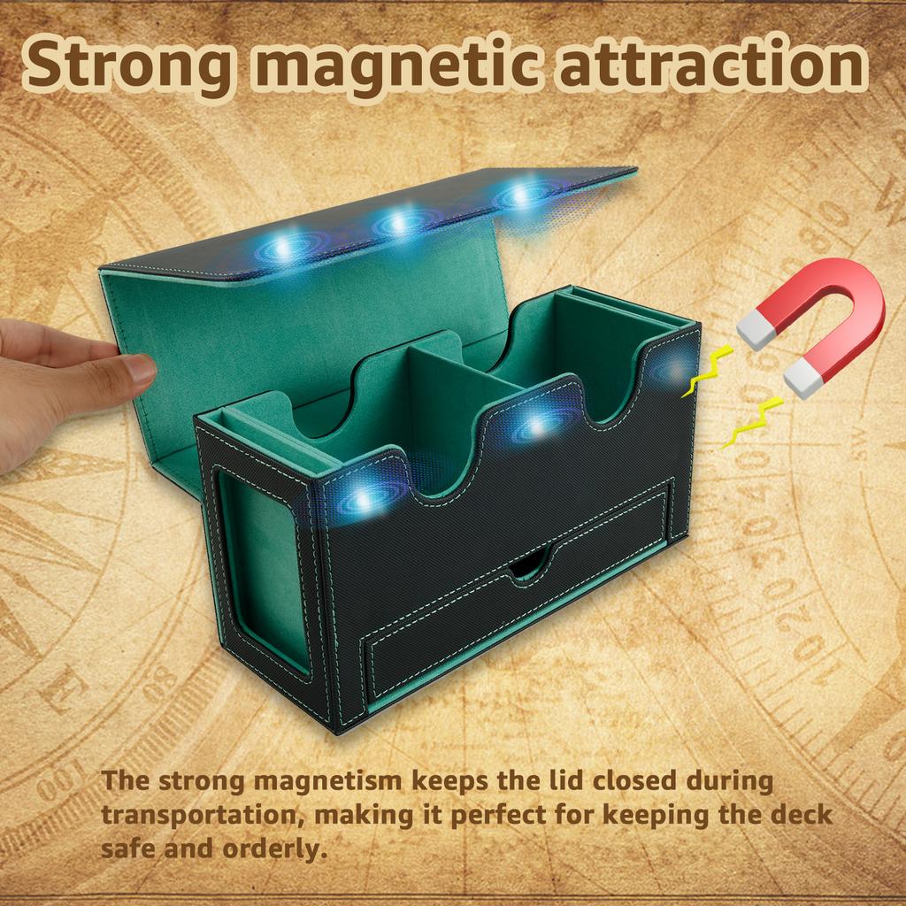 Magnetic Game Box Leather Double Deck Commander Card Storage Box with 2 Display Windows Large Capacity For Bar Christmas Party