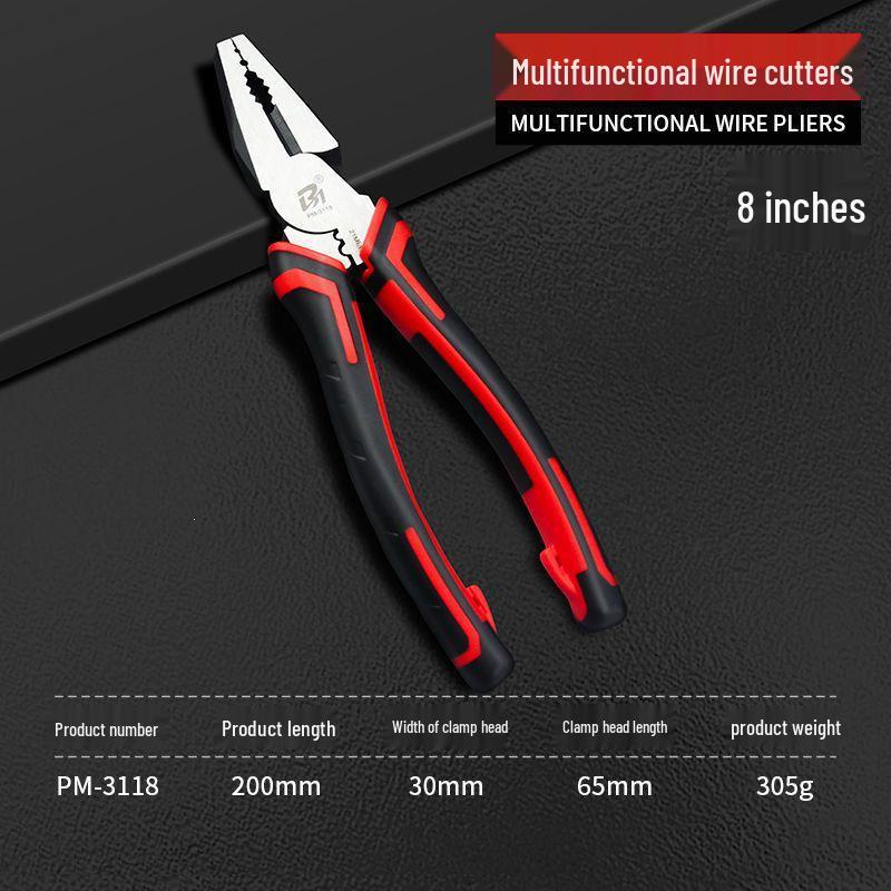 Industrial Grade Multi-Functional Wire Cutter Set: 8" Needle-Nose Pliers, 6" Diagonal Cutters, and Electrician's Snips.