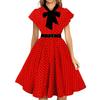 Women's Short Sleeve Round Neck Slim Knee-Length Dress Retro Polka Dot Dress