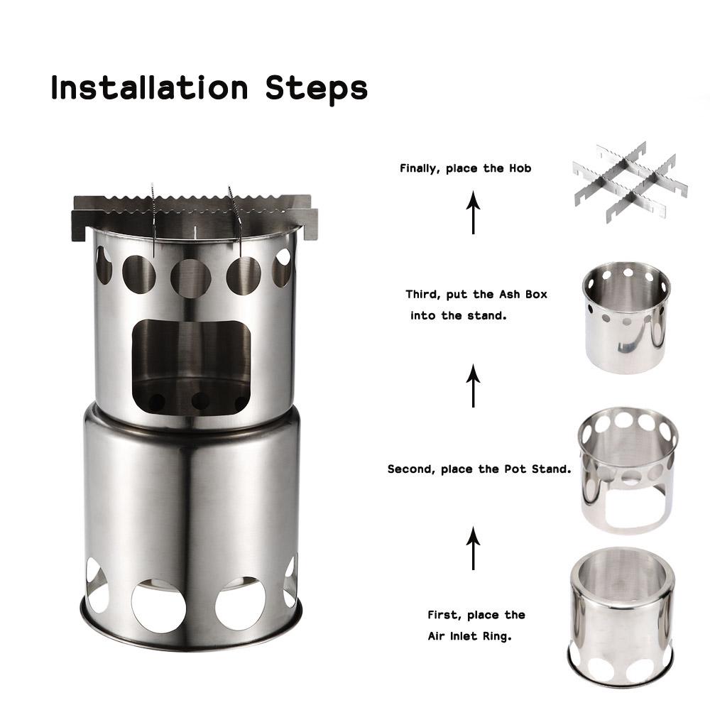 Outdoor Stainless Steel Stove Portable Stainless Steel Lightweight Wood Stove Outdoor Cooking Picnic Camping Burning Stove