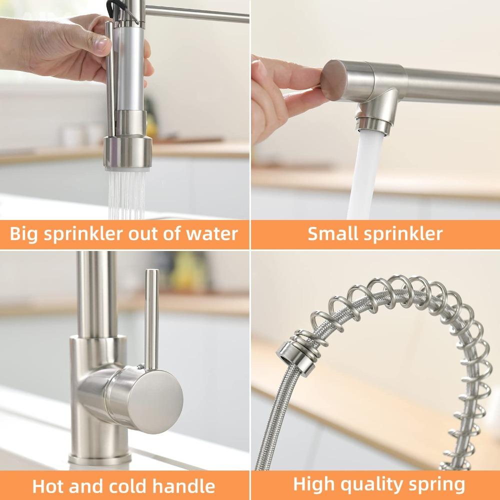 Double Output Kitchen Spring Faucet Stainless 360° Rotating Sink Faucet Vertical/wall Mounted High Pressure Hot/Cold Faucets