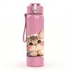 1PC Fluffy Kitten Cute Cat Animal Print 750ml Color Plastic Sports Water Bottle Leakproof Flip Straw Lid Suitable for Sports Office Home Use