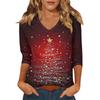 Women's Casual Fashionable Sexy Comfortable V-Neck Christmas Three-Quarter Sleeve Top