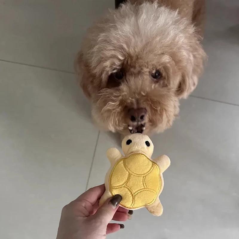 Durable Bite Resistant Interactive Dog Chew Toy for Puppy Teething Relief Mini Turtle Plush Dental Health Chewing Toy for