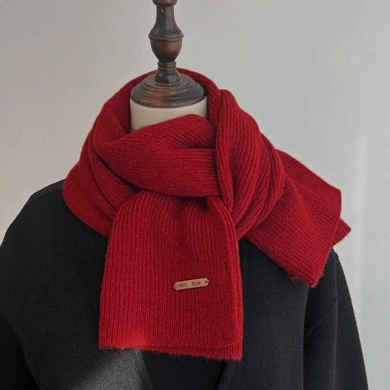 Autumn And Winter New Solid Color Knitted Scarf For Women High-End Thick Warm Versatile Simple Scarf