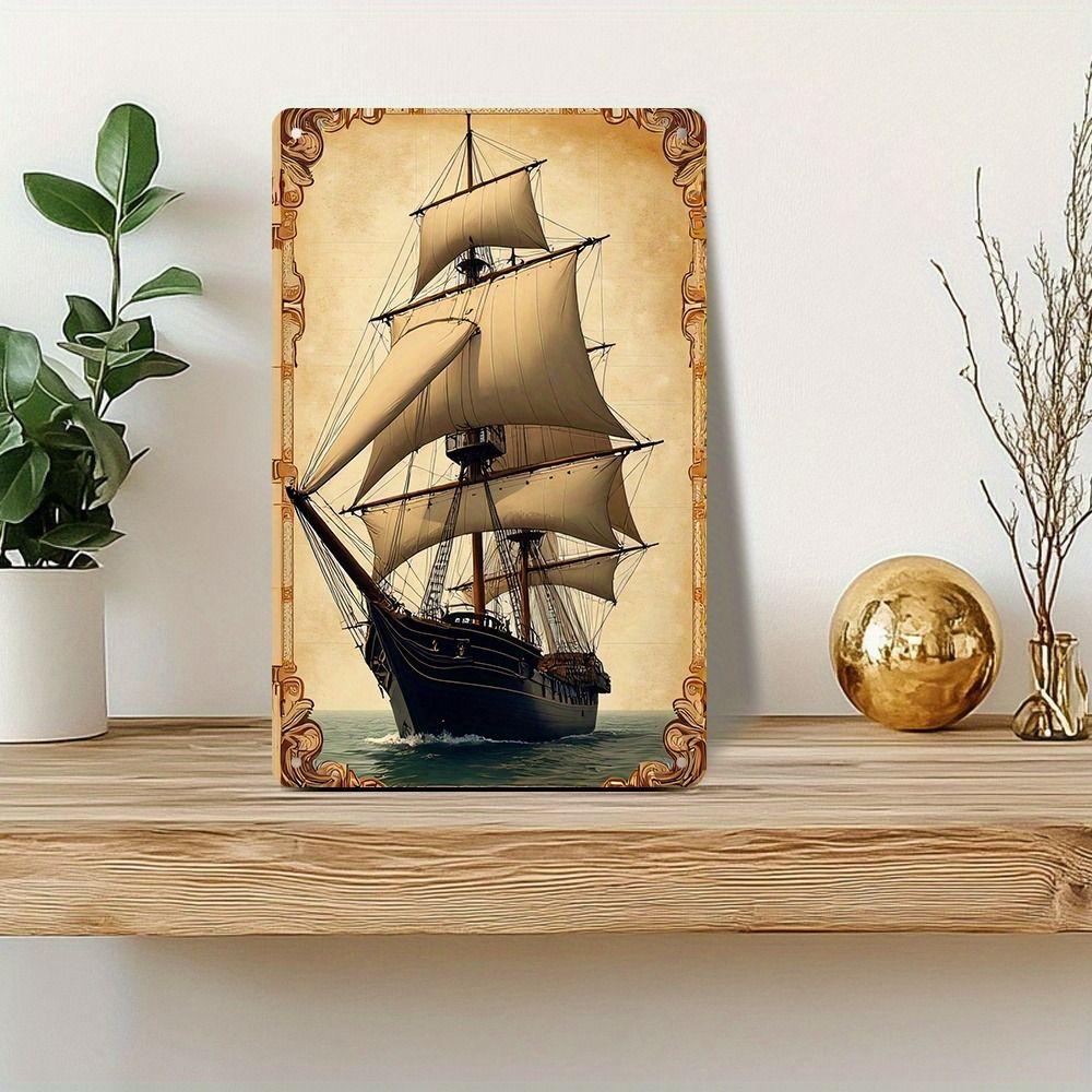 Vintage Nautical Metal Wall Art, Old Sailing Ship Pirate Decor, Home Wall Decor