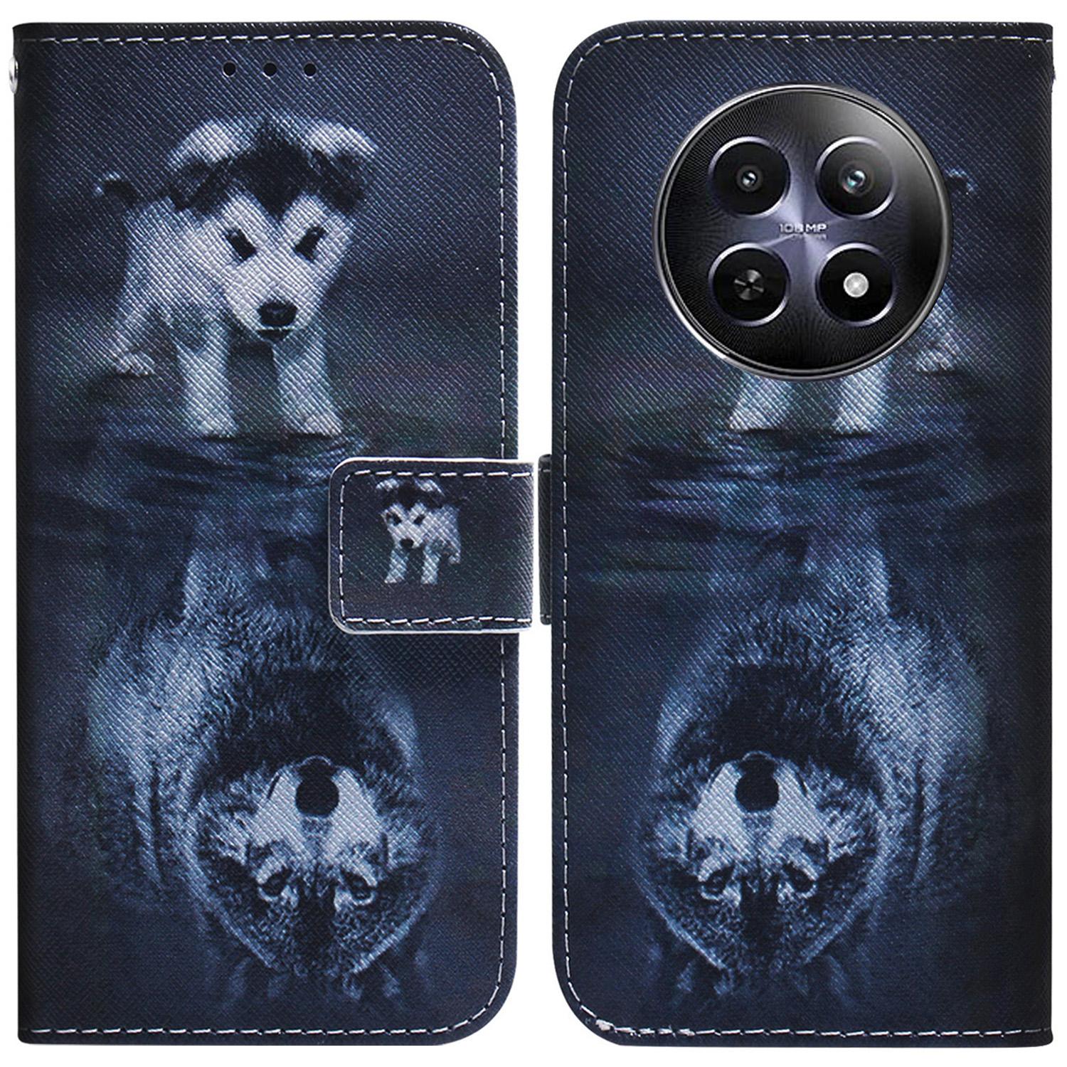 

For Realme 12 5G/12x 5G Case Pattern Printing Leather Wallet Phone Cover Dog and Wolf