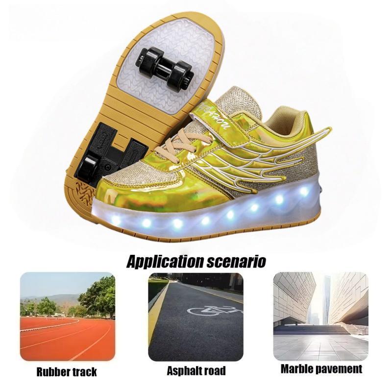 Boys Girls Kids USB Rechargeable Luminous Casual Sneakers LED Light Wheel Outdoor Parkour Roller Skates Sport