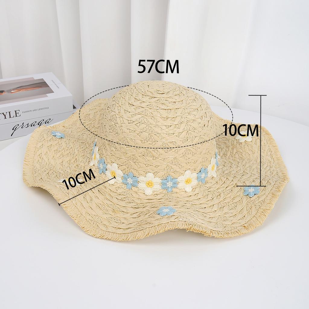 New Lafite straw hat hand-woven flower hat women's summer vacation seaside big eaves sun protection beach hat