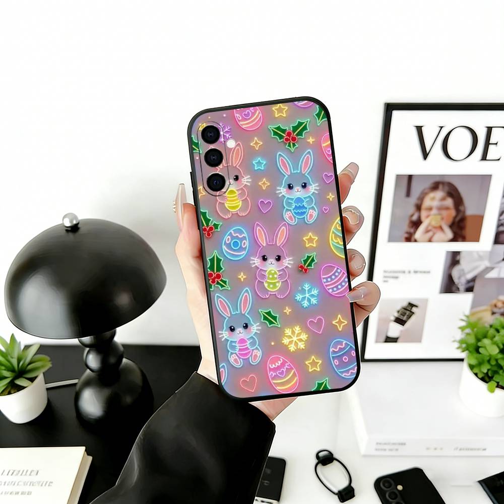 Easter Pattern Phone Case For Samsung Galaxy A73,A72,A71,A70,A53,A52,A51,Others Soft Black Cover
