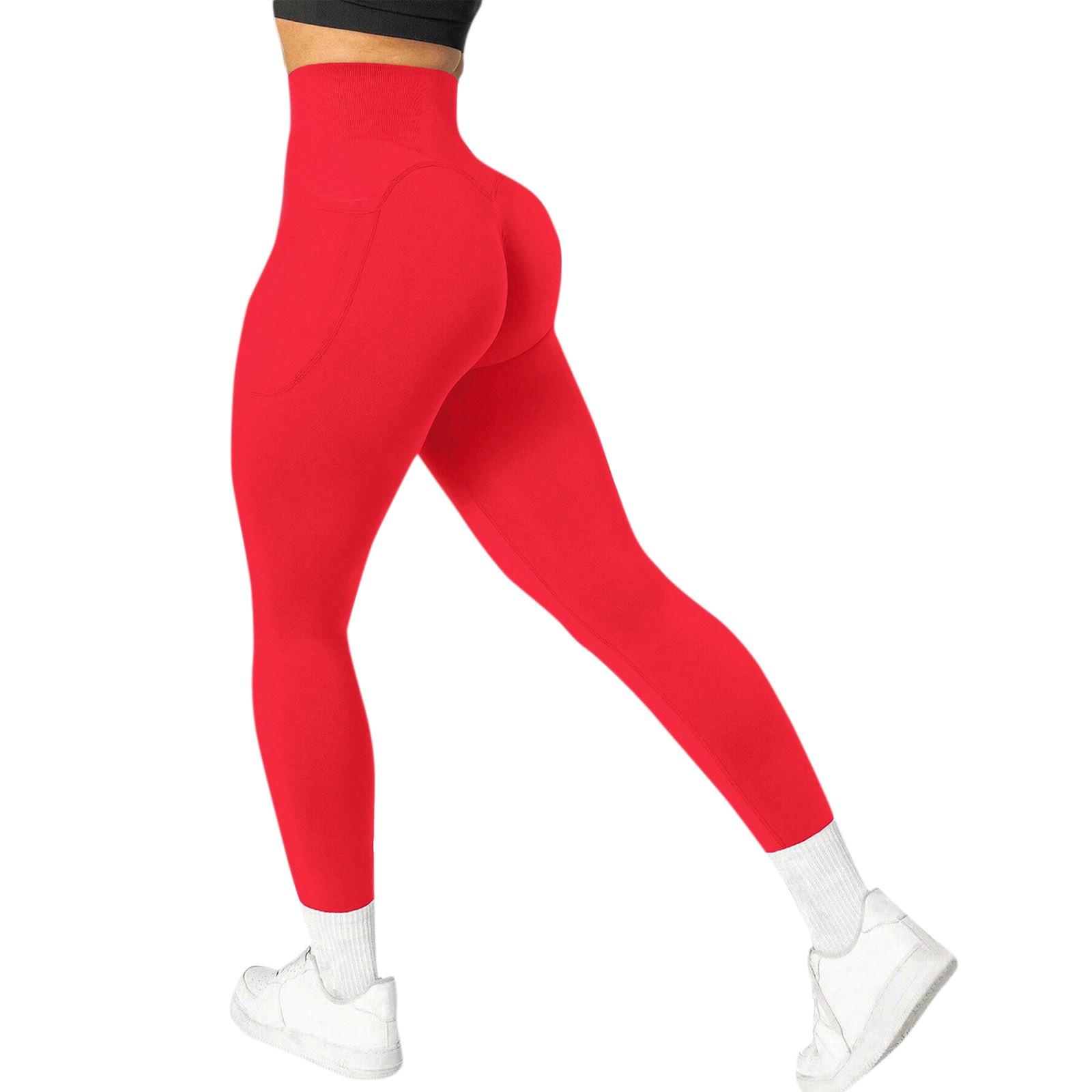 

Женские модные однотонные брюки для йоги с высокой талией и двухсторонними карманами, эластичные обтягивающие леггинсы, спортивные брюки L красный