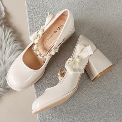 Französische Perlenkette Retro Mary Jane Schuhe Einzelne Schuhe Damen Vielseitige Lederschuhe