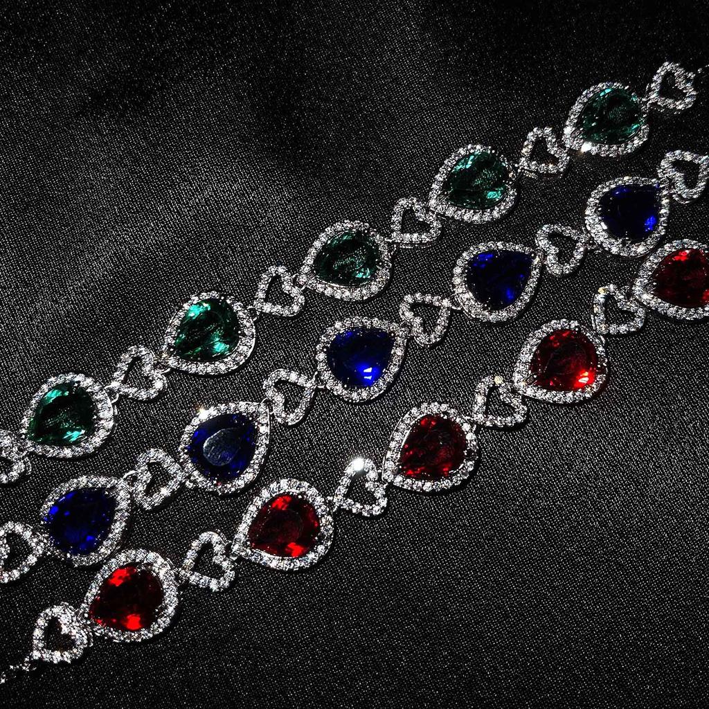 Luxury Micro Diamond Heart Of The Ocean Necklace Imitation Emerald Tanzanite Ruby Bracelet