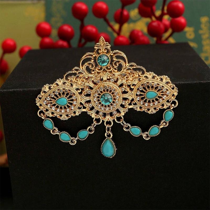Crystals Arabic Brooch Featuring Hollow Out Tassels Designs For Women Bridal Caftan Pin