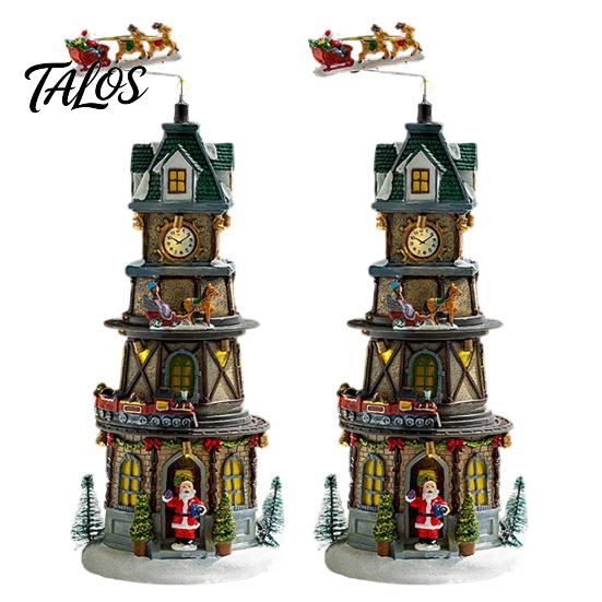 Christmas Atmosphere Enhancers 2Pcs Train Music Box with Rotating Light, Snow Village Carousel Winter Wonderland Party Favors Ornament, Battery/USB